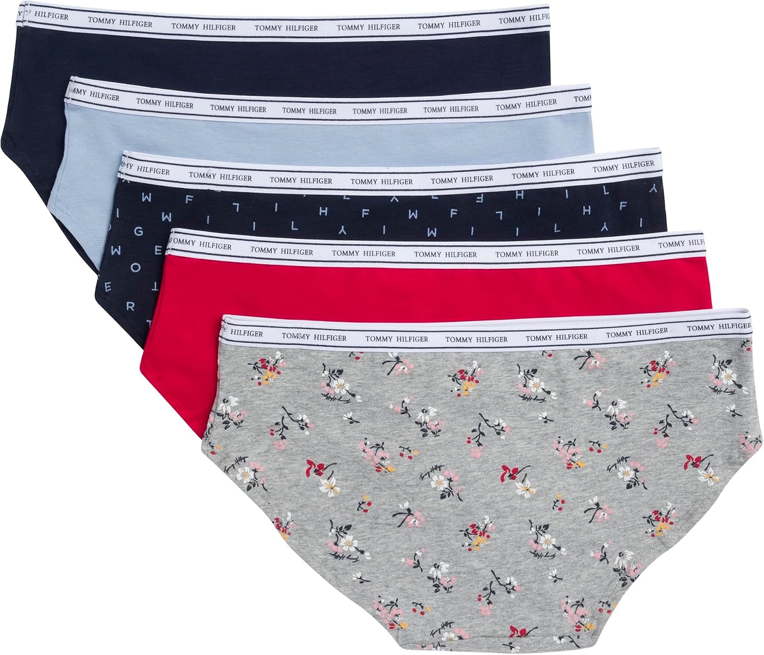 image:imageTommy Hilfiger Womens Classic Cotton Hipster Underwear With Logo Waistband 5packAllover Tommy Hilfiger Multi Sky CaptainForever BlueSky CaptainTango RedHeritage Floral Heather Grey