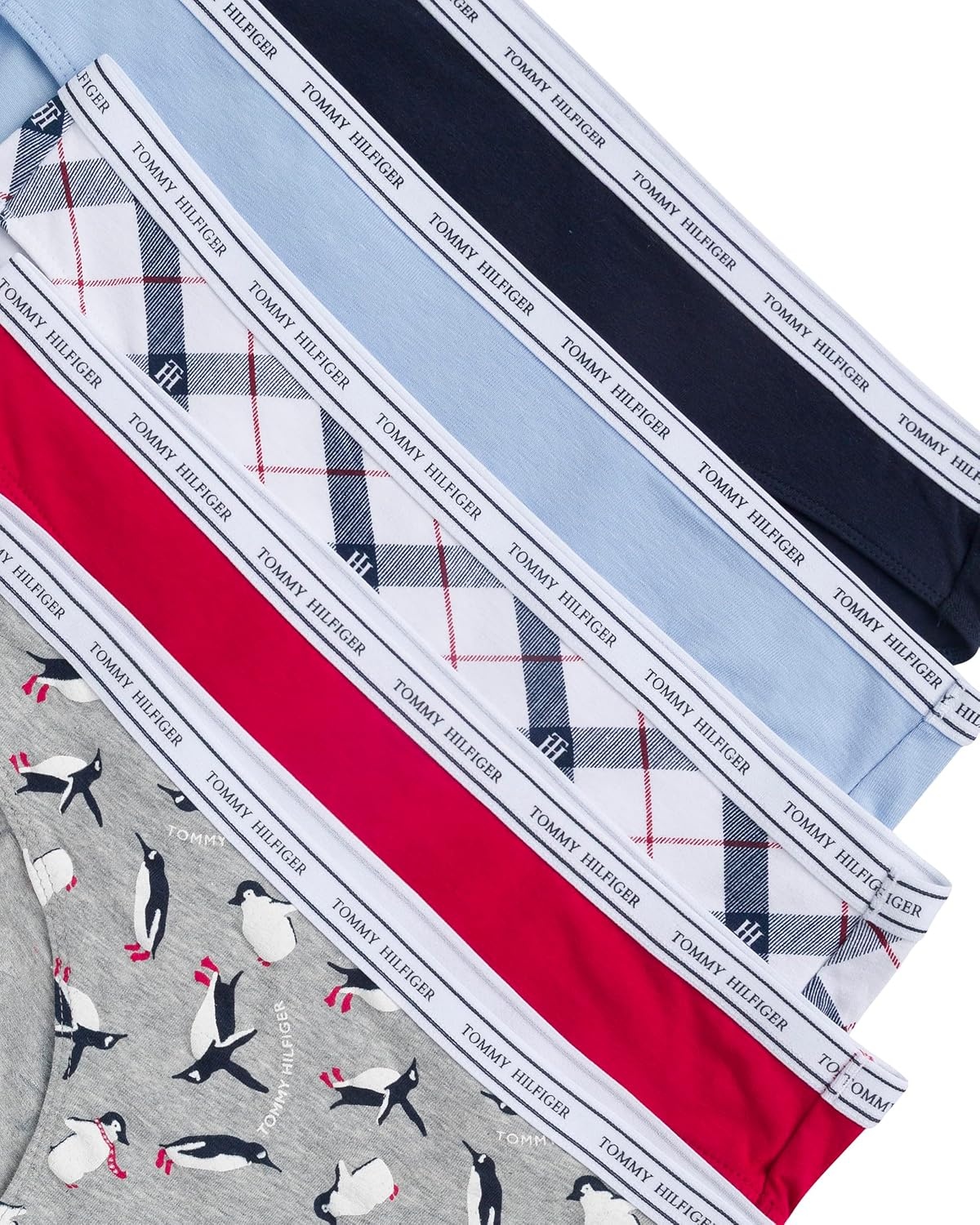 image:imageTommy Hilfiger Womens Classic Cotton Logoband Bikini 5packGlyph Diagonal Tartan WhiteOpen AirNavyJester RedPenguins Logo Heather Grey