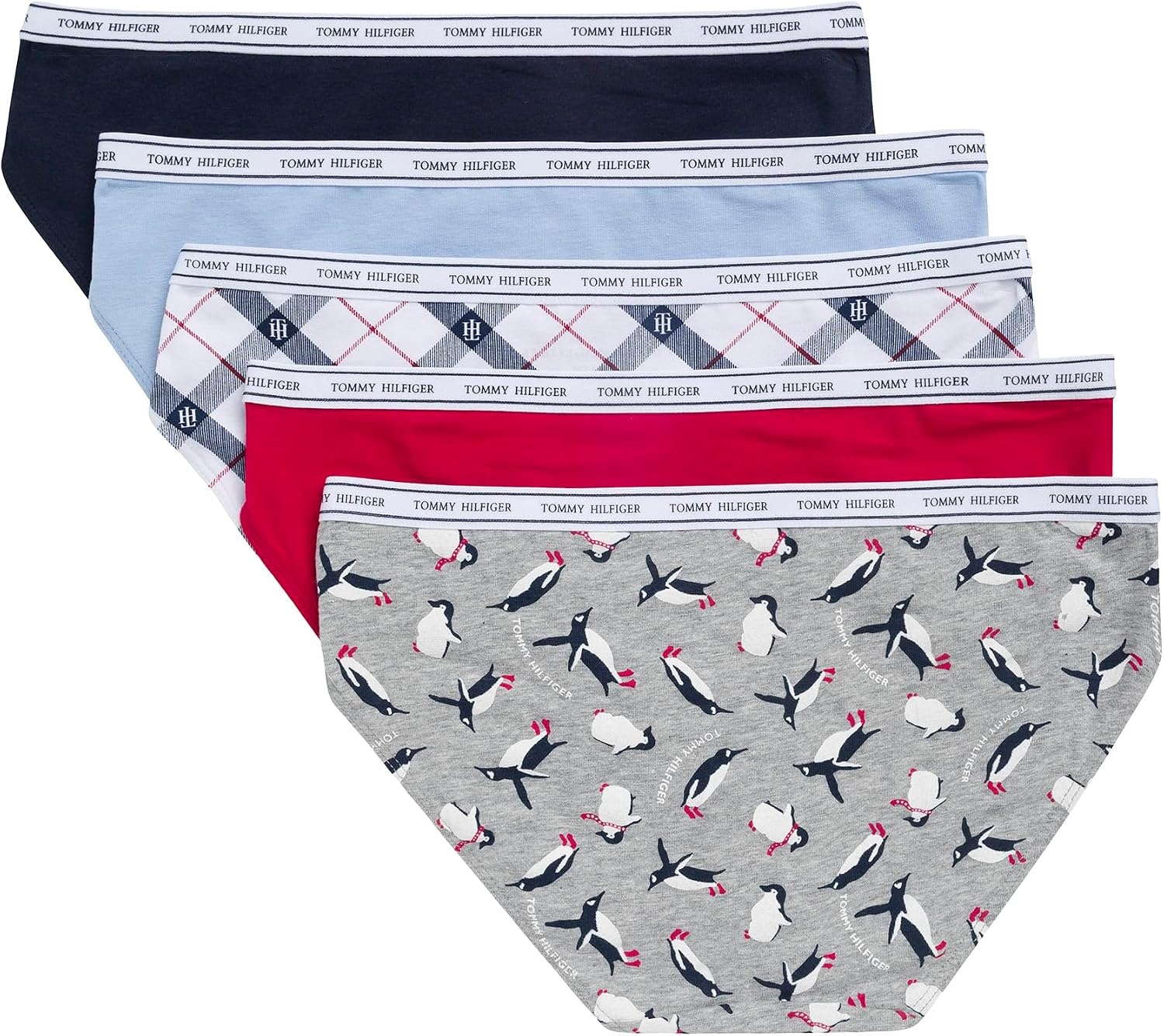 image:imageTommy Hilfiger Womens Classic Cotton Logoband Bikini 5packGlyph Diagonal Tartan WhiteOpen AirNavyJester RedPenguins Logo Heather Grey
