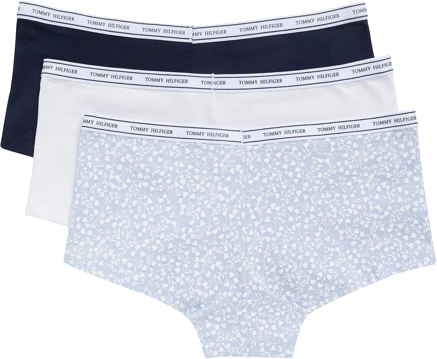 image:imageTommy Hilfiger Womens Classic Cotton Logoband Boyshort 3packTiny Tommy Hearts Sweet BlueWhiteNavy