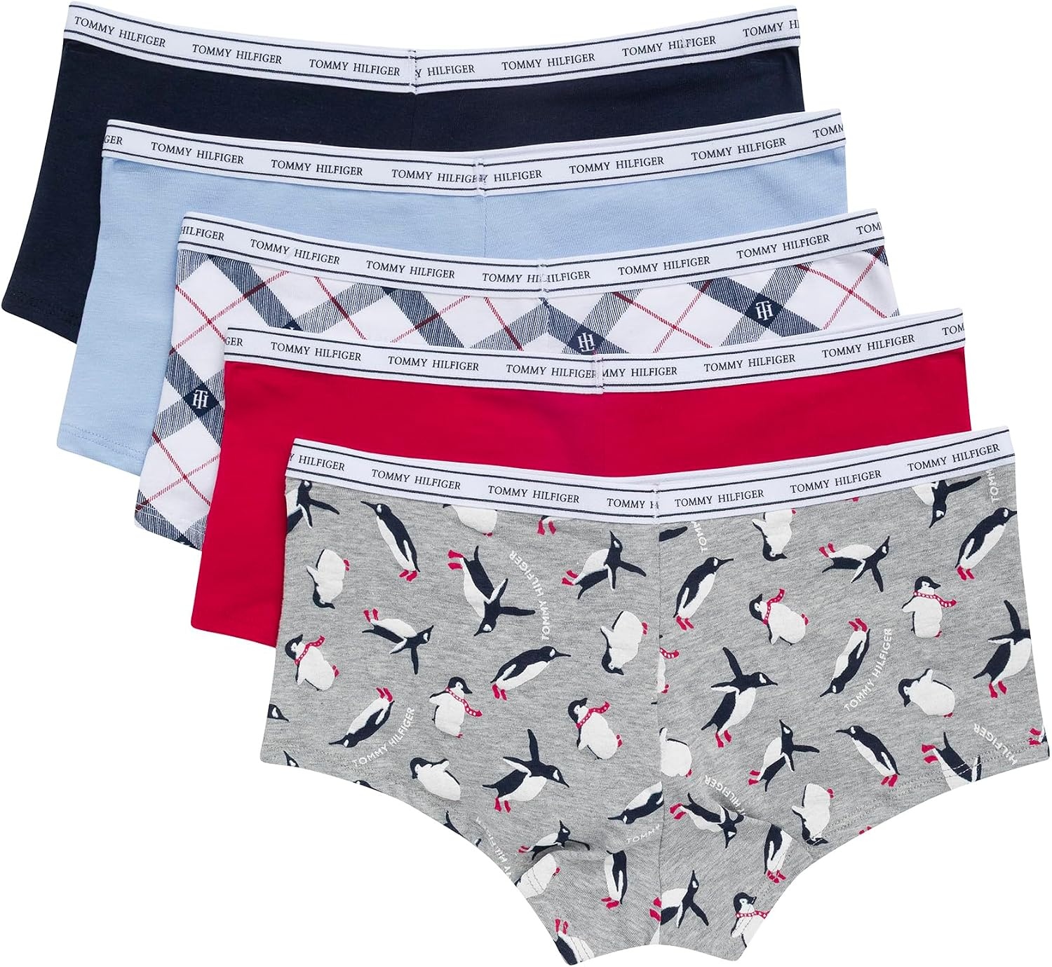 image:imageTommy Hilfiger Womens Classic Cotton Logoband Boyshort 5packPenguins Logo Toss Heather GreyJester RedSky CaptainOpen AirGlyph Diagonal Tartan White