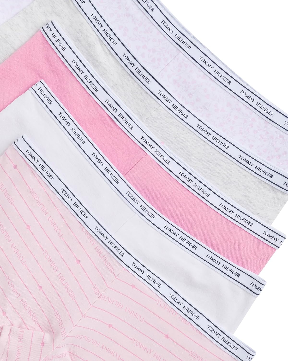image:imageTommy Hilfiger Womens Classic Cotton Logoband Boyshort 5packTh Shadow Heart Cherry BlossomWhitePinkLight Heather GreyTiny Tommy Hearts White