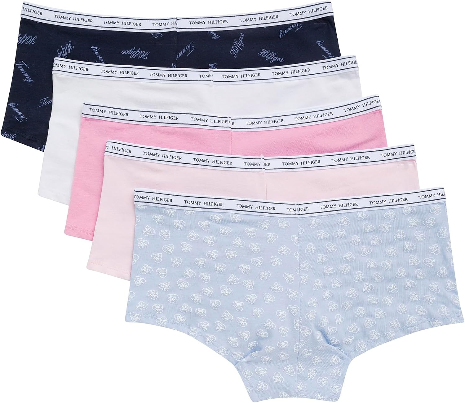 image:imageTommy Hilfiger Womens Classic Cotton Logoband Boyshort 5packTh Sweethearts Sweet BlueCherry BlossomPinkWhiteTh Calligraphy Navy