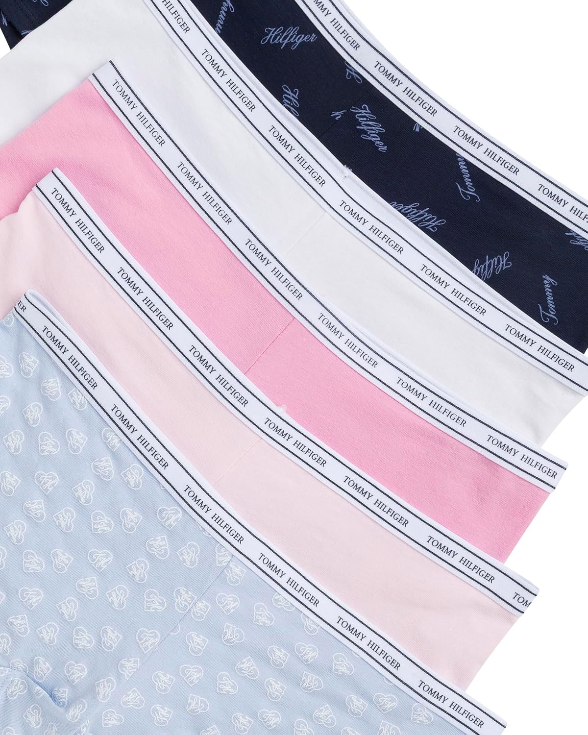 image:imageTommy Hilfiger Womens Classic Cotton Logoband Boyshort 5packTh Sweethearts Sweet BlueCherry BlossomPinkWhiteTh Calligraphy Navy