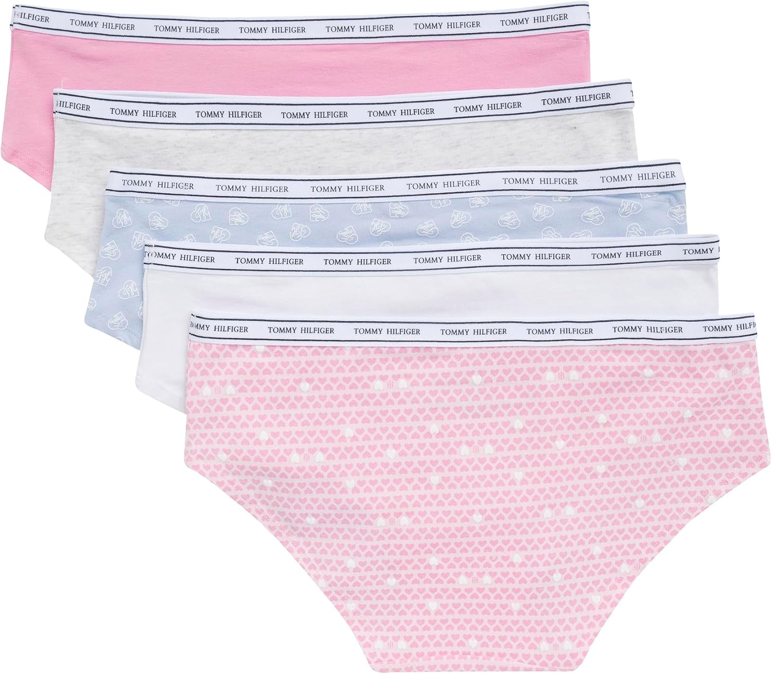 image:imageTommy Hilfiger Womens Classic Cotton Logoband Hipster 5packMini Hearts Cherry BlossomLight Heather GreySweet Blue