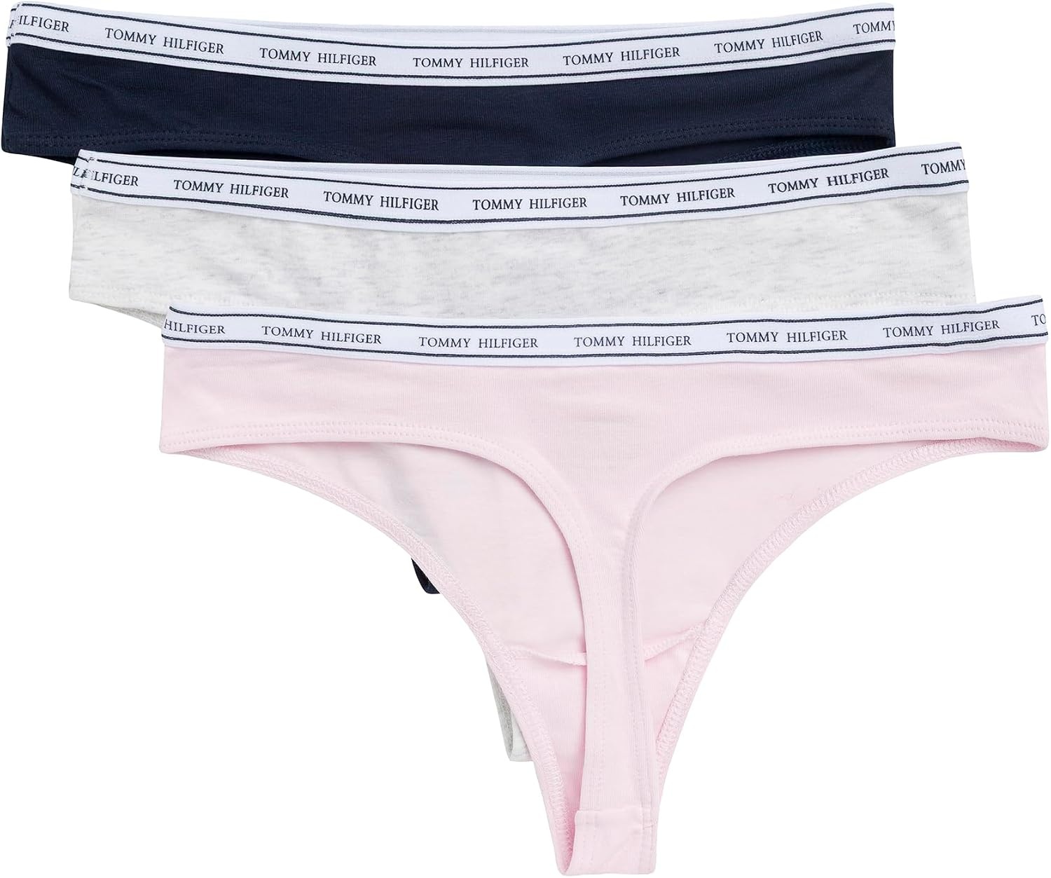 image:imageTommy Hilfiger Womens Classic Cotton Logoband Thong 3packCherry BlossomLight Heather GreyNavy