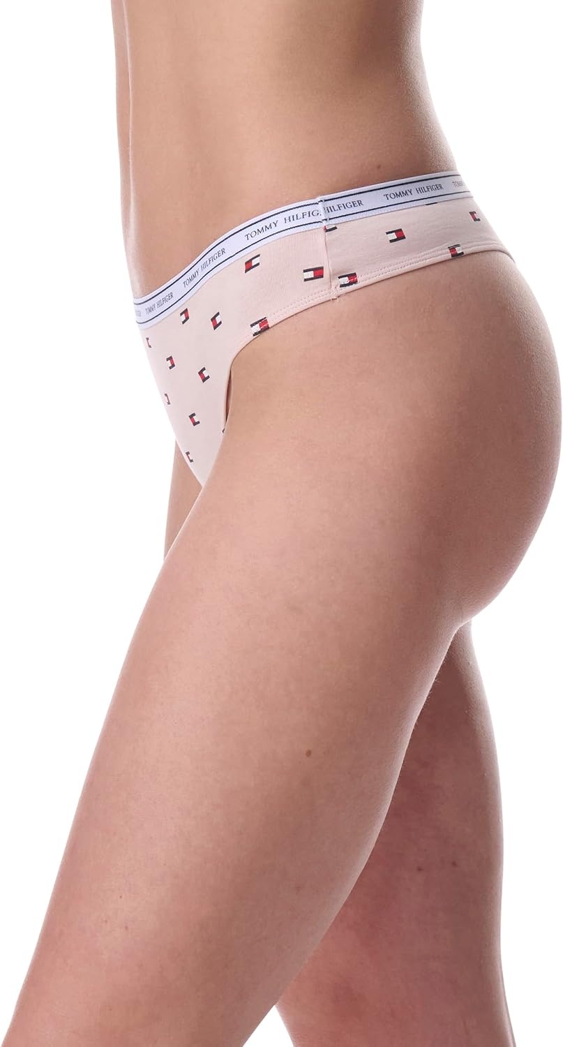 image:imageTommy Hilfiger Womens Classic Cotton Logoband Thong 5 PackLogo FlagBrghtwhiteIcehthrgrySkycptTh Pinstripe
