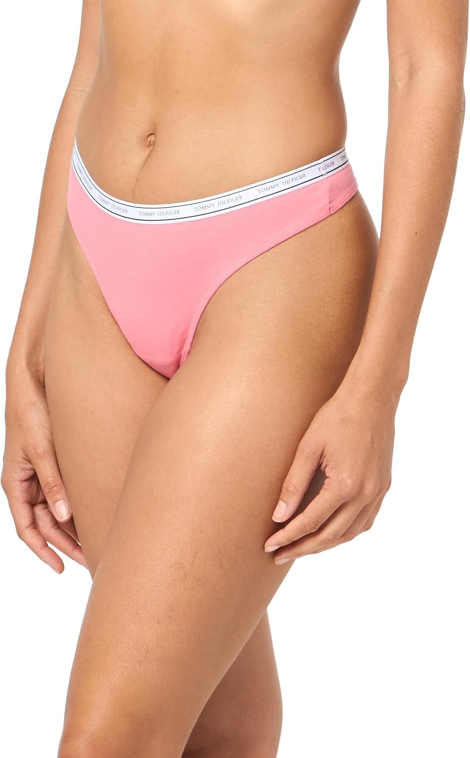 image:imageTommy Hilfiger Womens Classic Cotton Logoband Thong 5 PackRound Daisy Springs W Logo Ice Heather GreySunny LimeBright WhiteStrawberry PinkPerforated Flag Airy Pink
