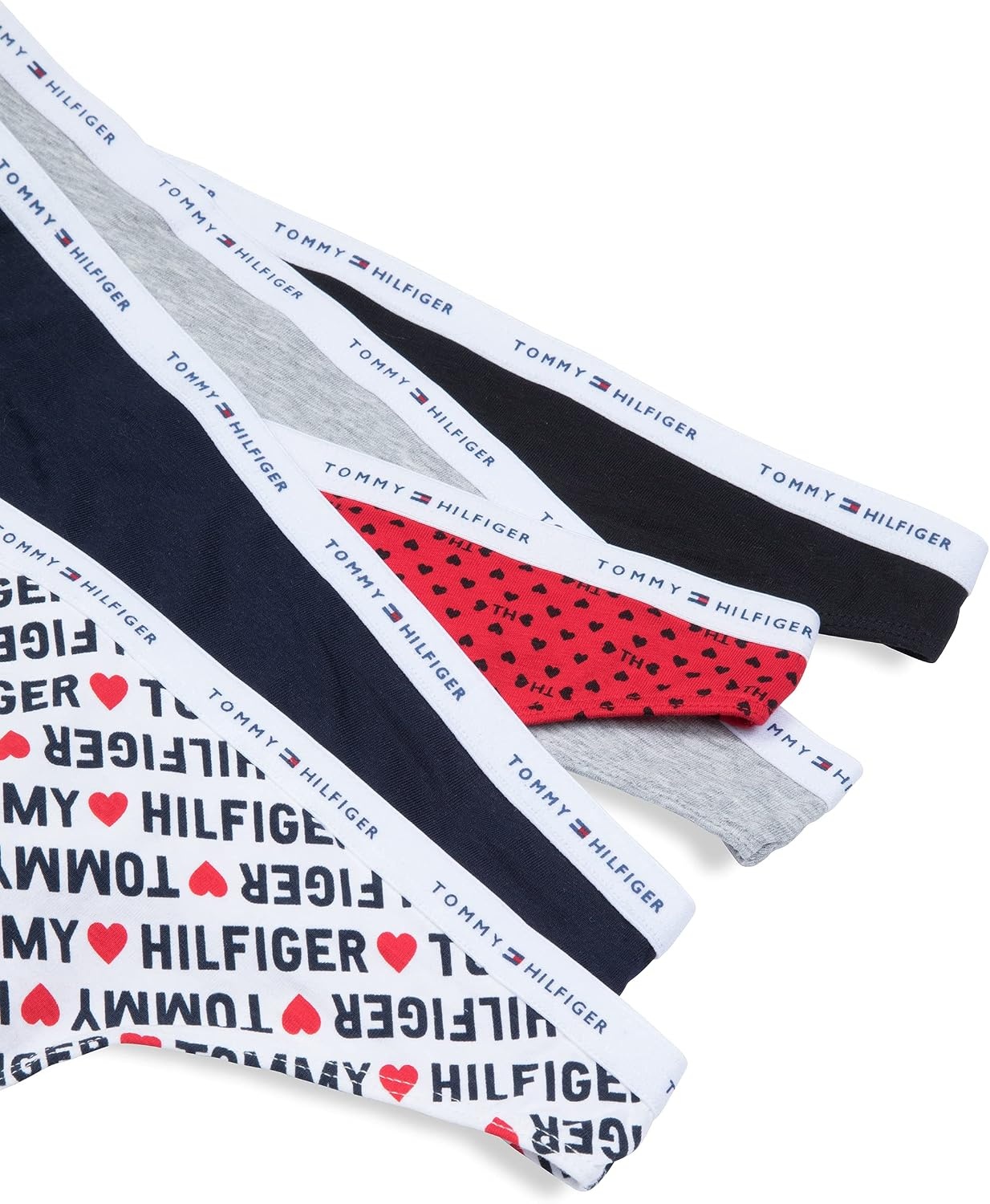image:imageTommy Hilfiger Womens Classic Cotton Logoband Thong 5 PackT Love HNavy Heart Geo HeatherBlack