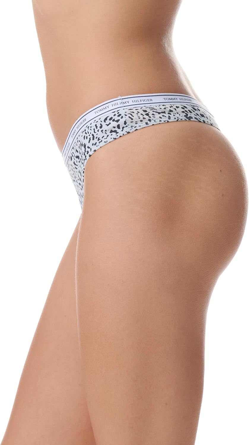 image:imageTommy Hilfiger Womens Classic Cotton Logoband Thong 5 PackTh Animal Allover HeatherSky CaptainBright WhiteIce Grey HeatherOpen Th Allover Strawberry Pink