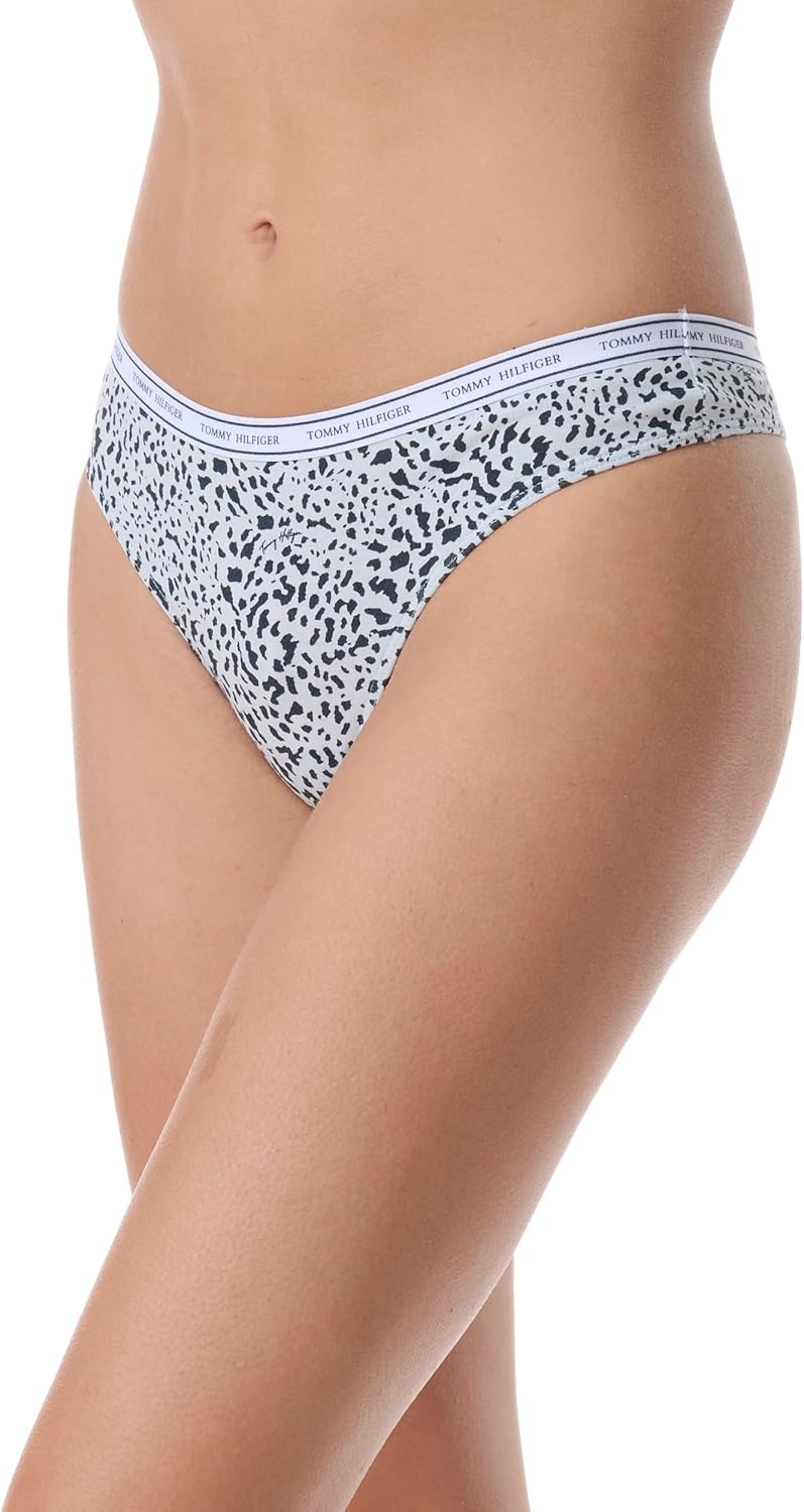 image:imageTommy Hilfiger Womens Classic Cotton Logoband Thong 5 PackTh Animal Allover HeatherSky CaptainBright WhiteIce Grey HeatherOpen Th Allover Strawberry Pink