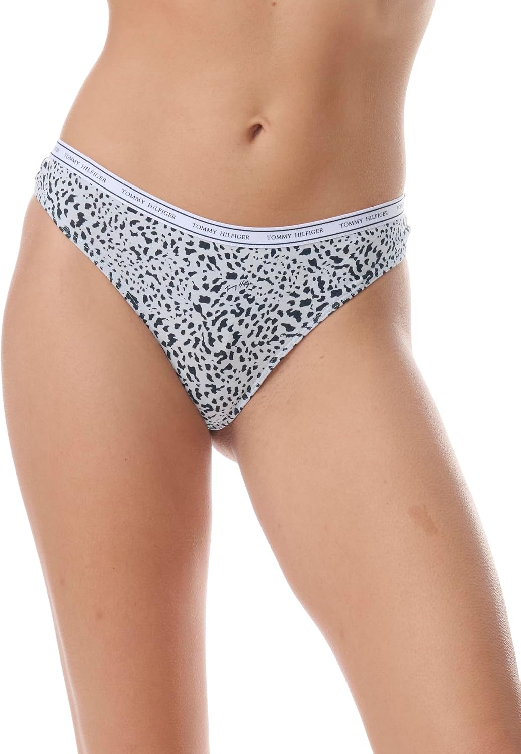 image:imageTommy Hilfiger Womens Classic Cotton Logoband Thong 5 PackTh Animal Allover HeatherSky CaptainBright WhiteIce Grey HeatherOpen Th Allover Strawberry Pink