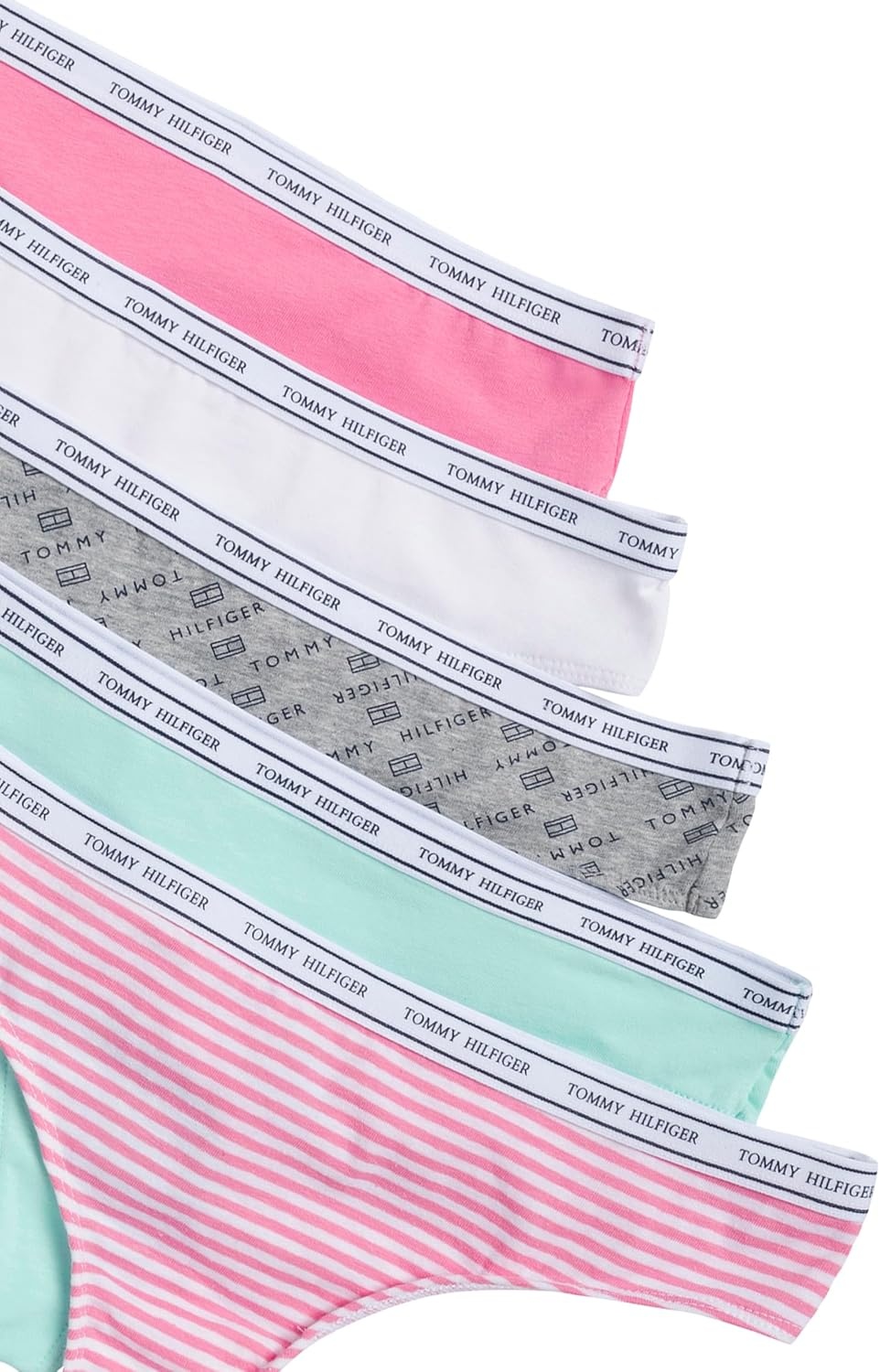 image:imageTommy Hilfiger Womens Classic Cotton Logoband Thong 5 PackTh Flag PrintBeach GlassBright WhiteMorning GloryMorning Glory Stripe