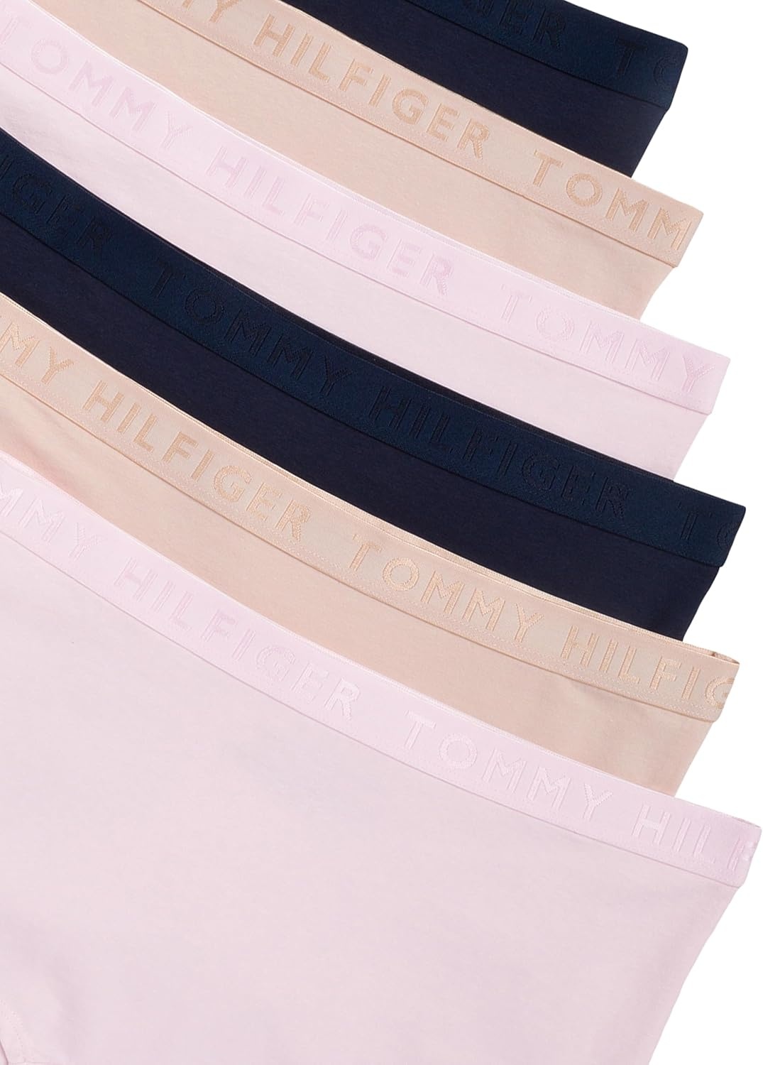 image:imageTommy Hilfiger Womens Logo Waistband Cotton Boyshort 6 PackPinkBeigeNavy