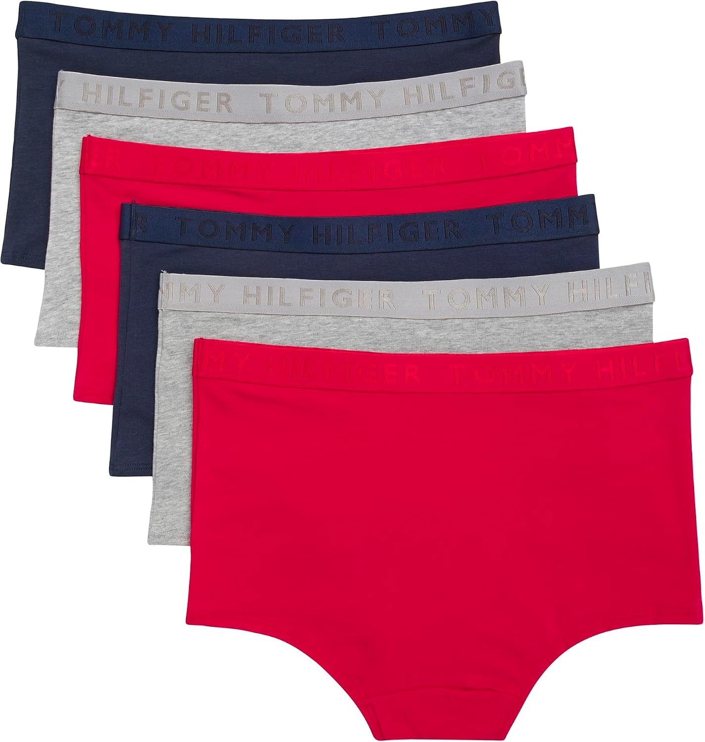 image:imageTommy Hilfiger Womens Logo Waistband Cotton Boyshort 6 PackTango RedHeather GreySky Captain