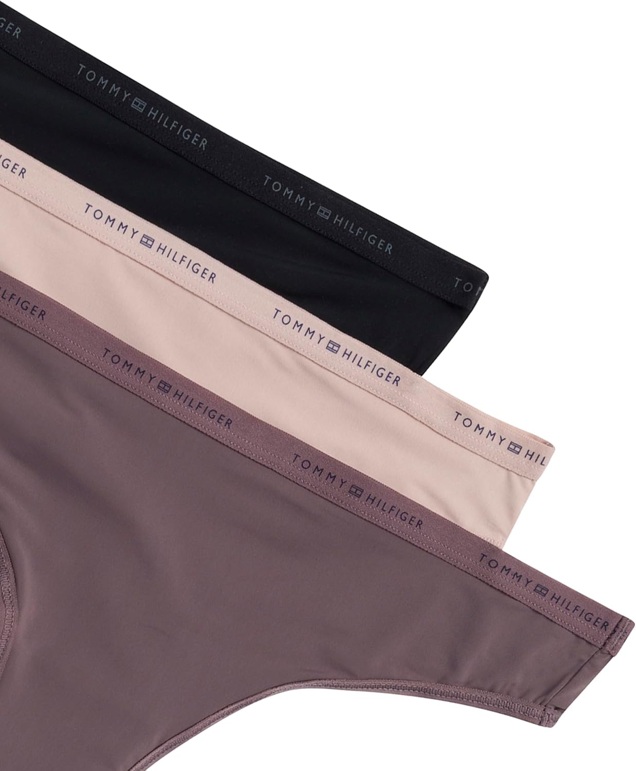 image:imageTommy Hilfiger Womens Microfiber Thong Underwear With Elastic Waistband 3packBalanced BeigeSparrowBlack