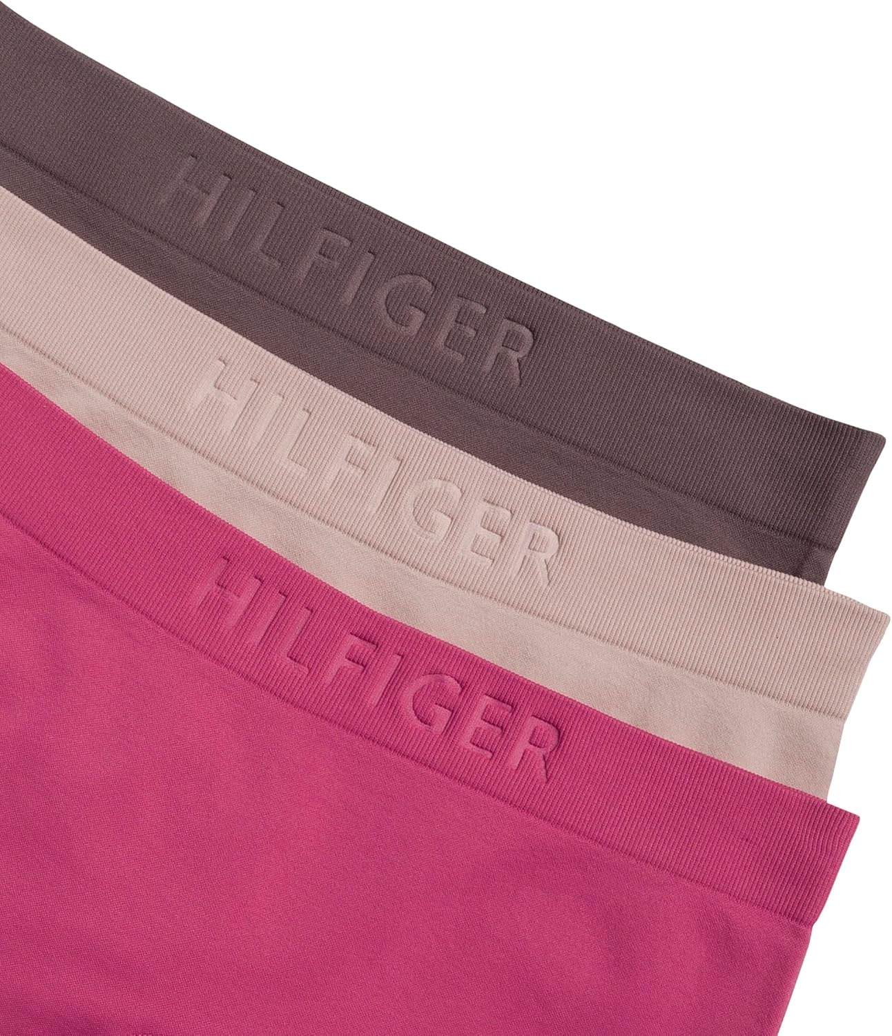 image:imageTommy Hilfiger Womens Seamless Boyshort Underwear With Debossed Logo 3packRose WineBalanced BeigeSparrow