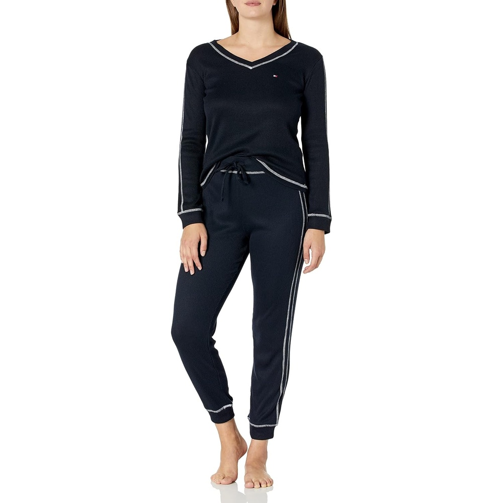 image:imageTommy Hilfiger Adaptive Womens Waffleknit Long Sleeve Jogger Pajama SetNavy Blazer