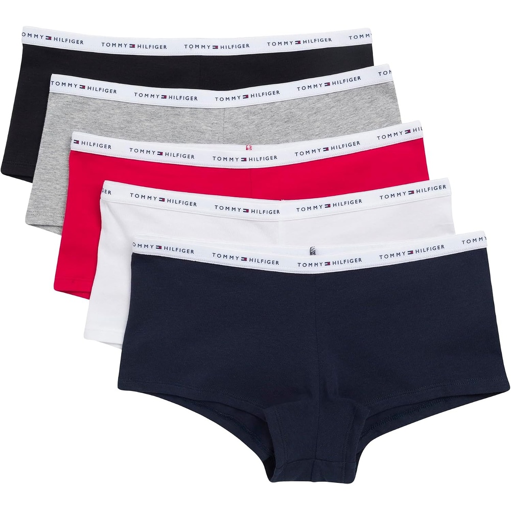 image:imageTommy Hilfiger Womens 5pack Classic Cotton Logo BoyshortRedNavyWhiteHeather GreyBlack