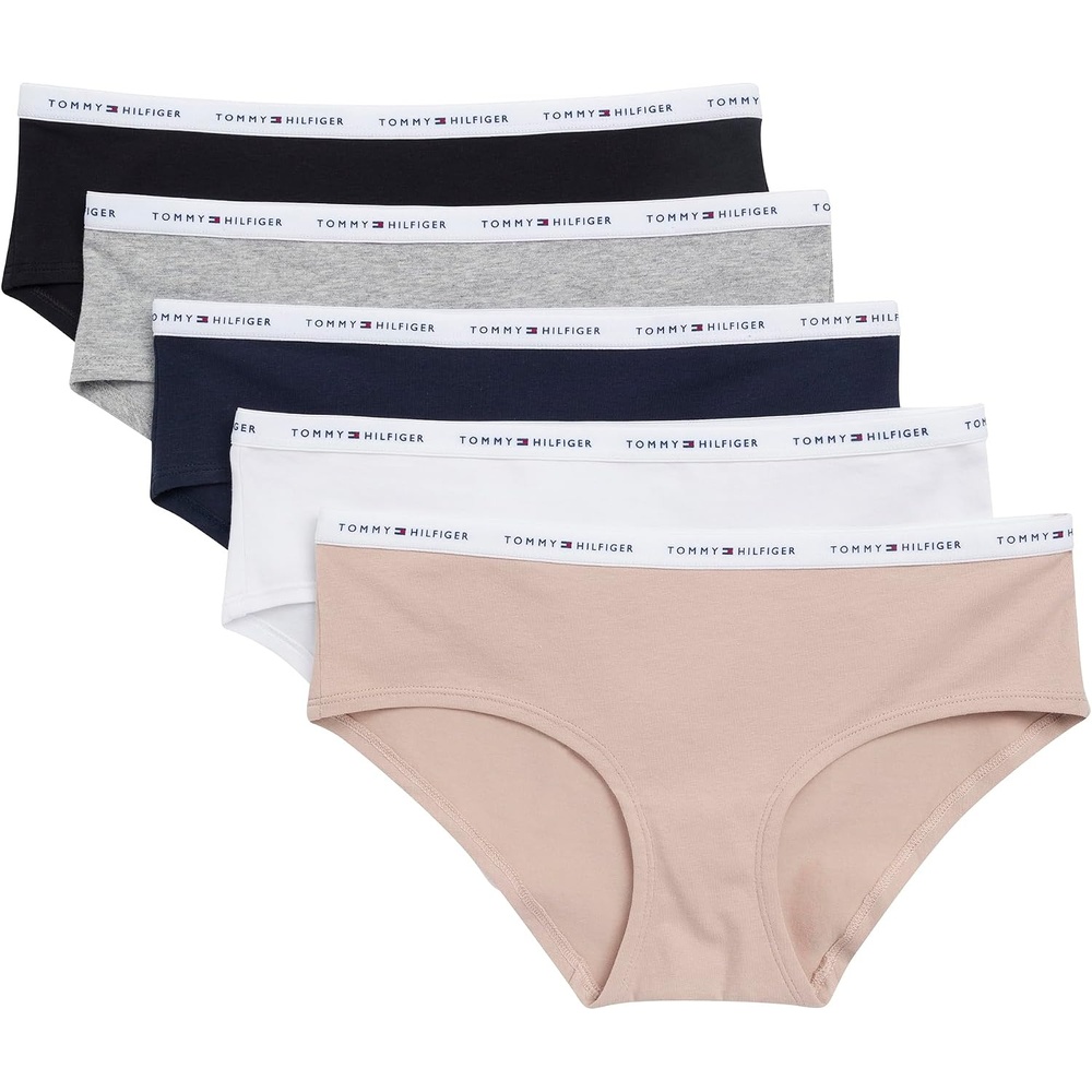 image:imageTommy Hilfiger Womens 5pack Classic Cotton Logo HipsterNavyWhiteHeather GreyBlackBeige