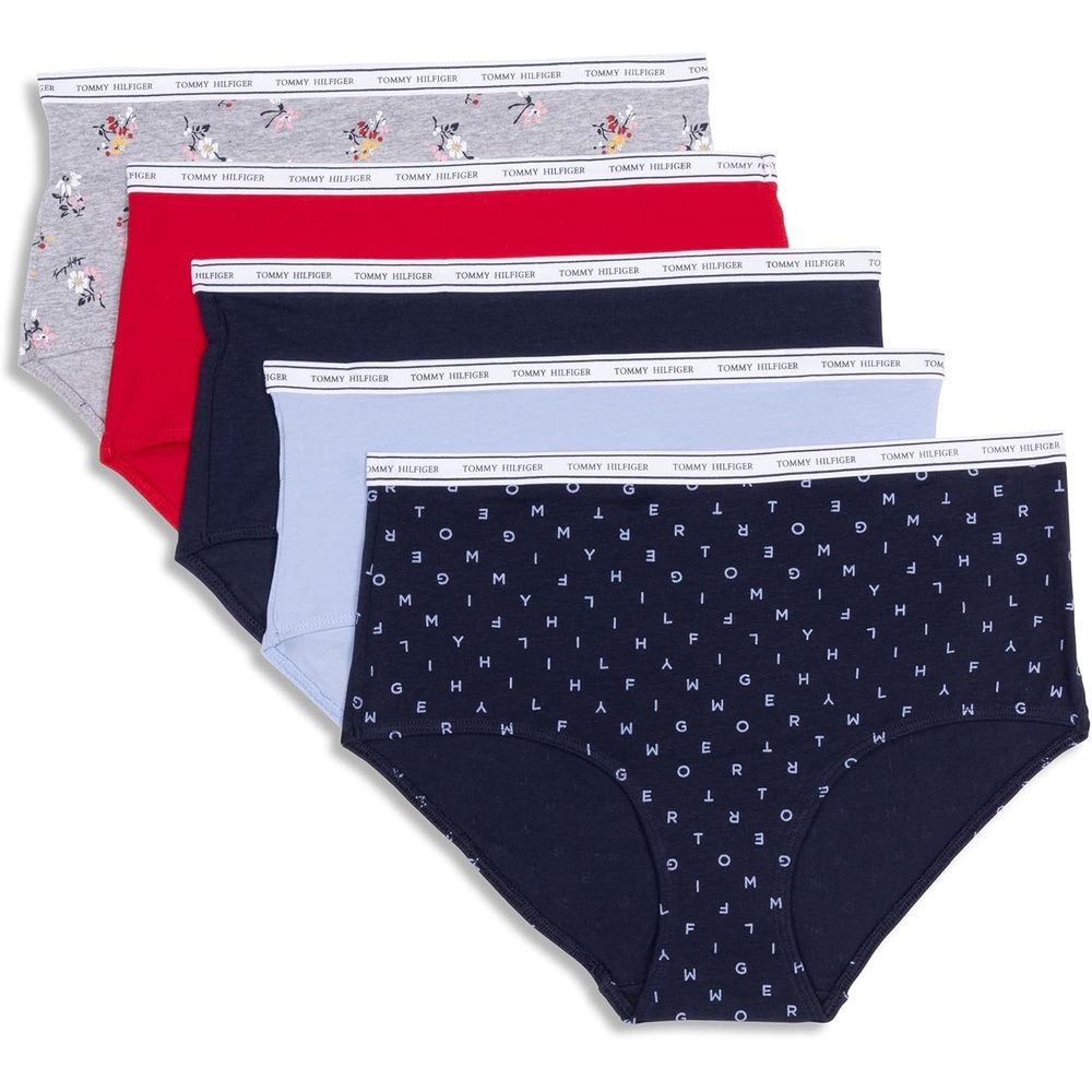 image:imageTommy Hilfiger Womens Classic Cotton Brief Underwear With Logo Waistband 5packTh MultiForever BlueSky CaptainTango RedHeritage Floral