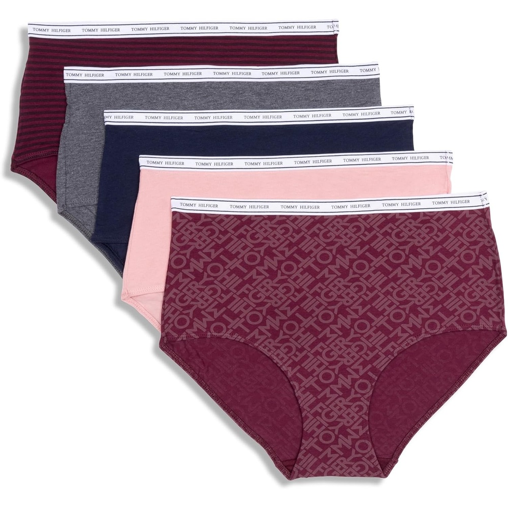 image:imageTommy Hilfiger Womens Classic Cotton Brief Underwear With Logo Waistband 5packTh PrintBridal RoseSky CaptainCharcoalWindsor Stripe