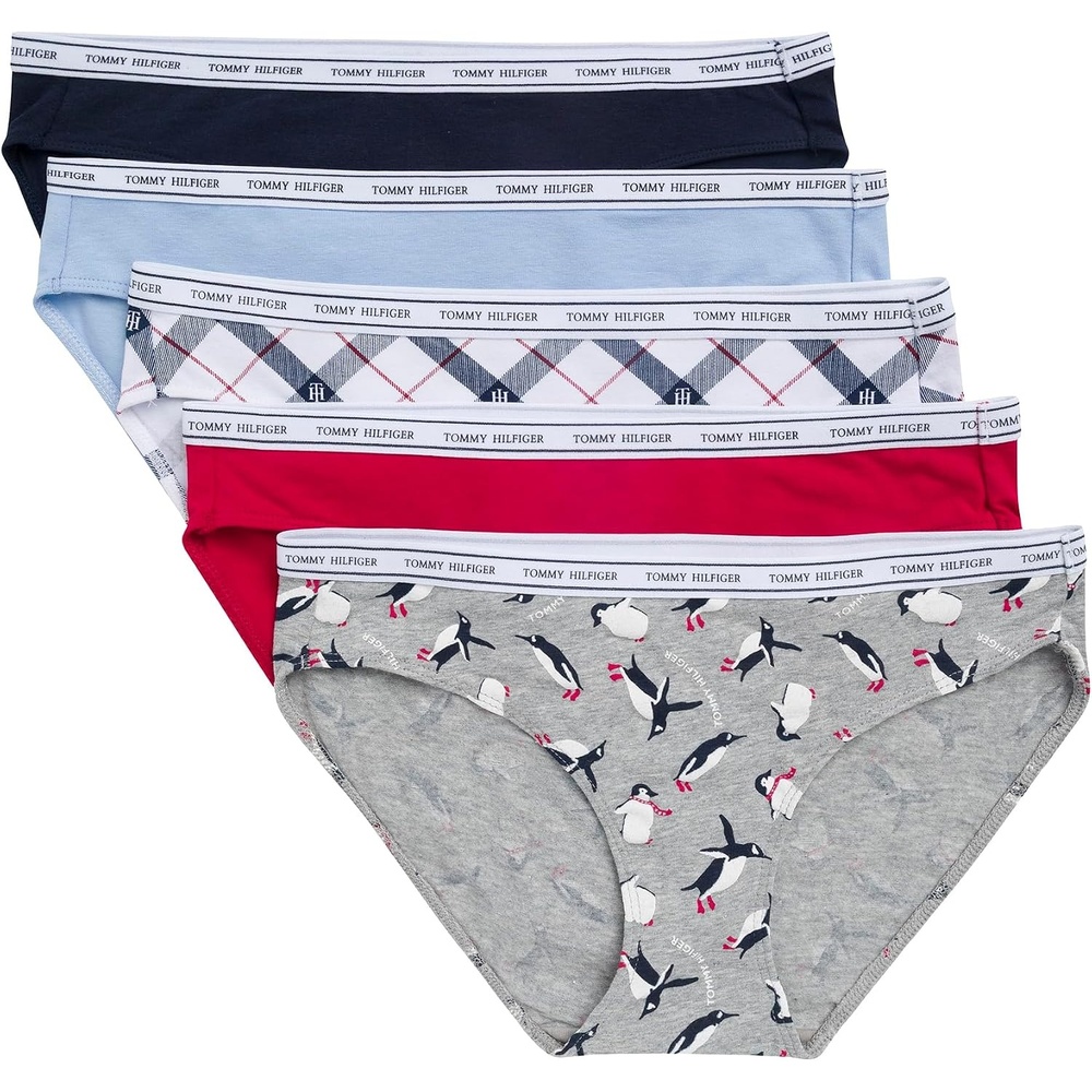image:imageTommy Hilfiger Womens Classic Cotton Logoband Bikini 5packGlyph Diagonal Tartan WhiteOpen AirNavyJester RedPenguins Logo Heather Grey