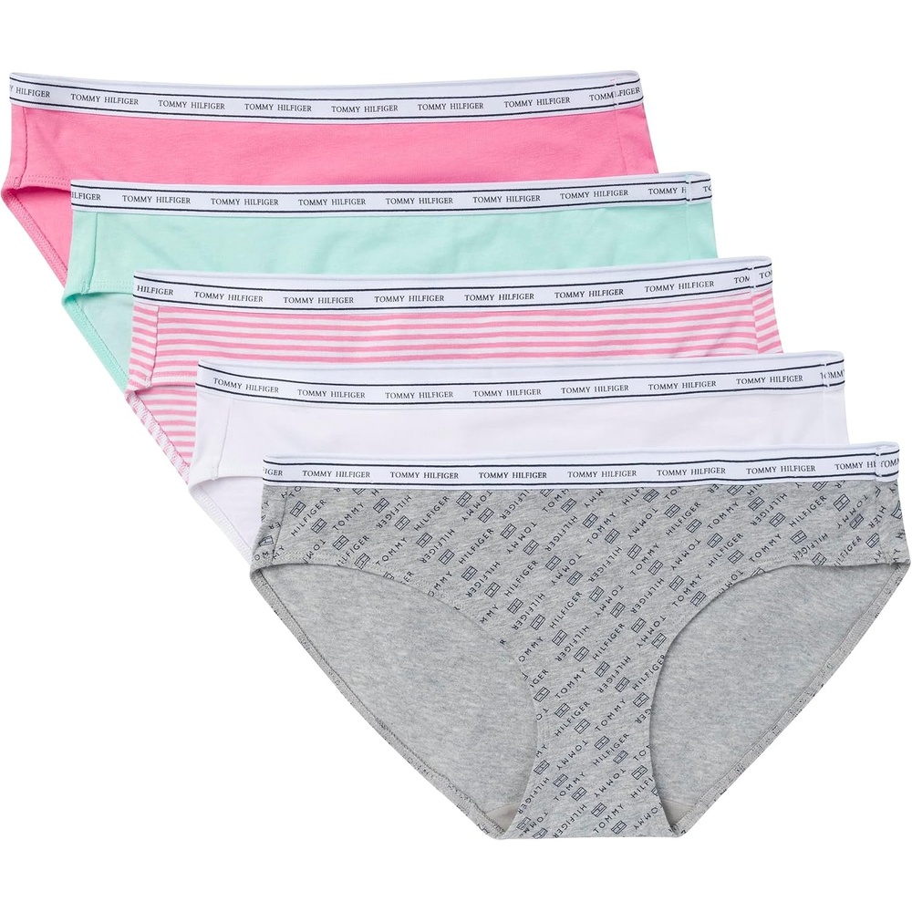 image:imageTommy Hilfiger Womens Classic Cotton Logoband Bikini 5packTh Flag PrintBeach GlassBright WhiteMorning GloryMorning Glory Stripe