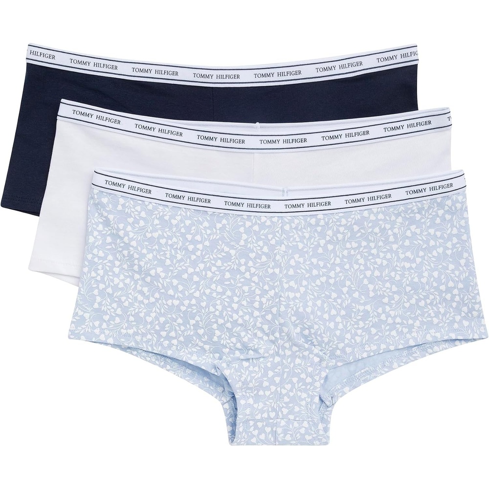 image:imageTommy Hilfiger Womens Classic Cotton Logoband Boyshort 3packTiny Tommy Hearts Sweet BlueWhiteNavy