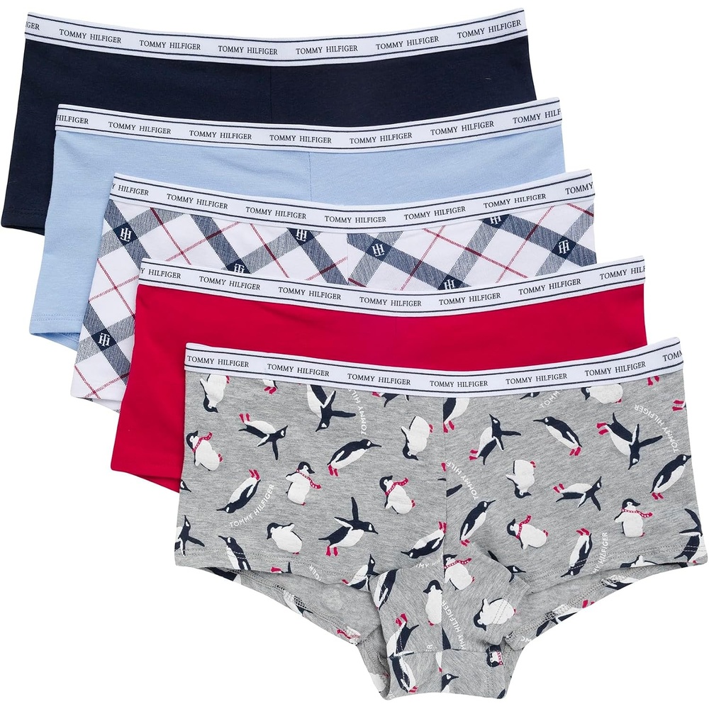 image:imageTommy Hilfiger Womens Classic Cotton Logoband Boyshort 5packPenguins Logo Toss Heather GreyJester RedSky CaptainOpen AirGlyph Diagonal Tartan White