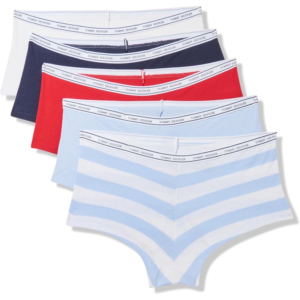 image:imageTommy Hilfiger Womens Classic Cotton Logoband Boyshort 5packTh Heritage PrintSweet BlueTango RedSky CaptainSweet Blue Stripe
