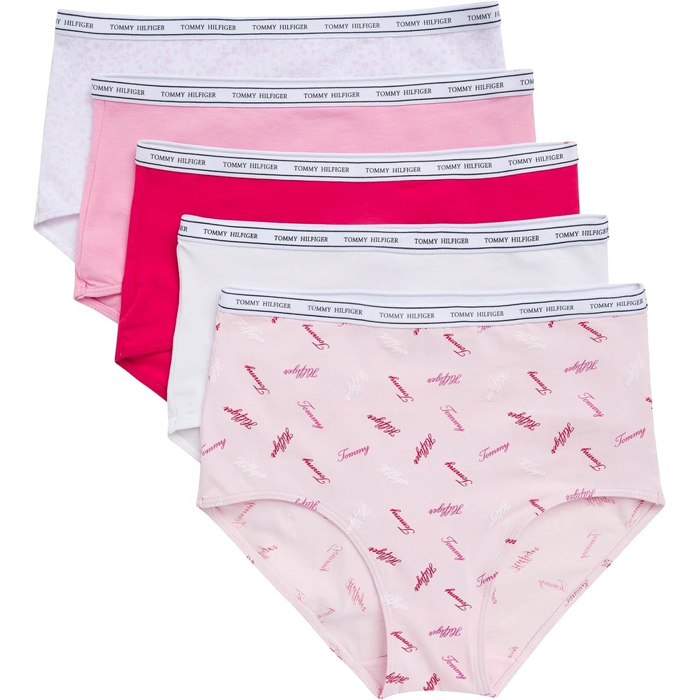 image:imageTommy Hilfiger Womens Classic Cotton Logoband Brief 5packTh Calligraphy Cherry BlossomWhitePrism PinkBarberryTiny Tommy Hearts White