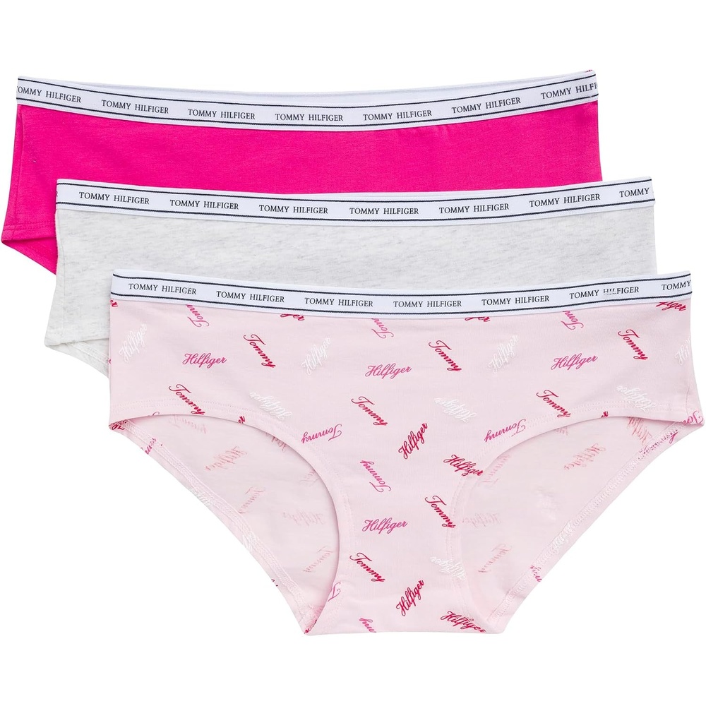 image:imageTommy Hilfiger Womens Classic Cotton Logoband Hipster 3packTh Calligraphy Cherry BlossomLight Heather GreyPink Yarrow