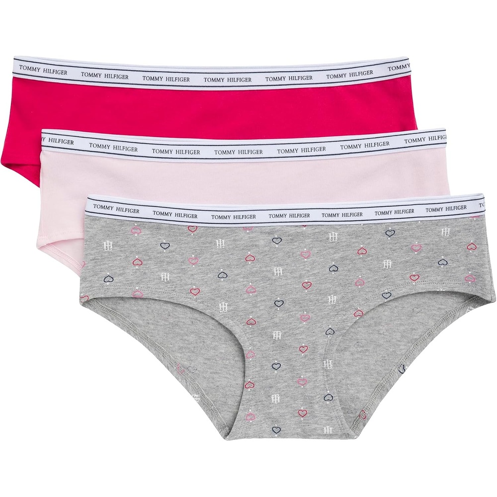 image:imageTommy Hilfiger Womens Classic Cotton Logoband Hipster 3packTh Glyph Heart Drops Heather GreyCherry BlossomBarberry