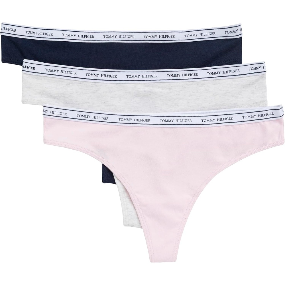 image:imageTommy Hilfiger Womens Classic Cotton Logoband Thong 3packCherry BlossomLight Heather GreyNavy