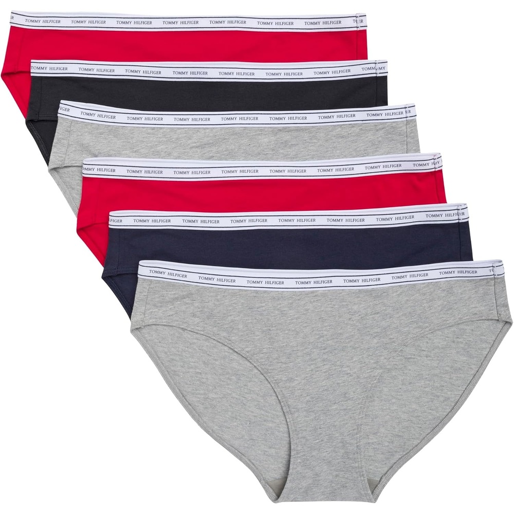 image:imageTommy Hilfiger Womens Cotton Logo Bikini Underwear 6packGreyNavyRedGreyBlackRed