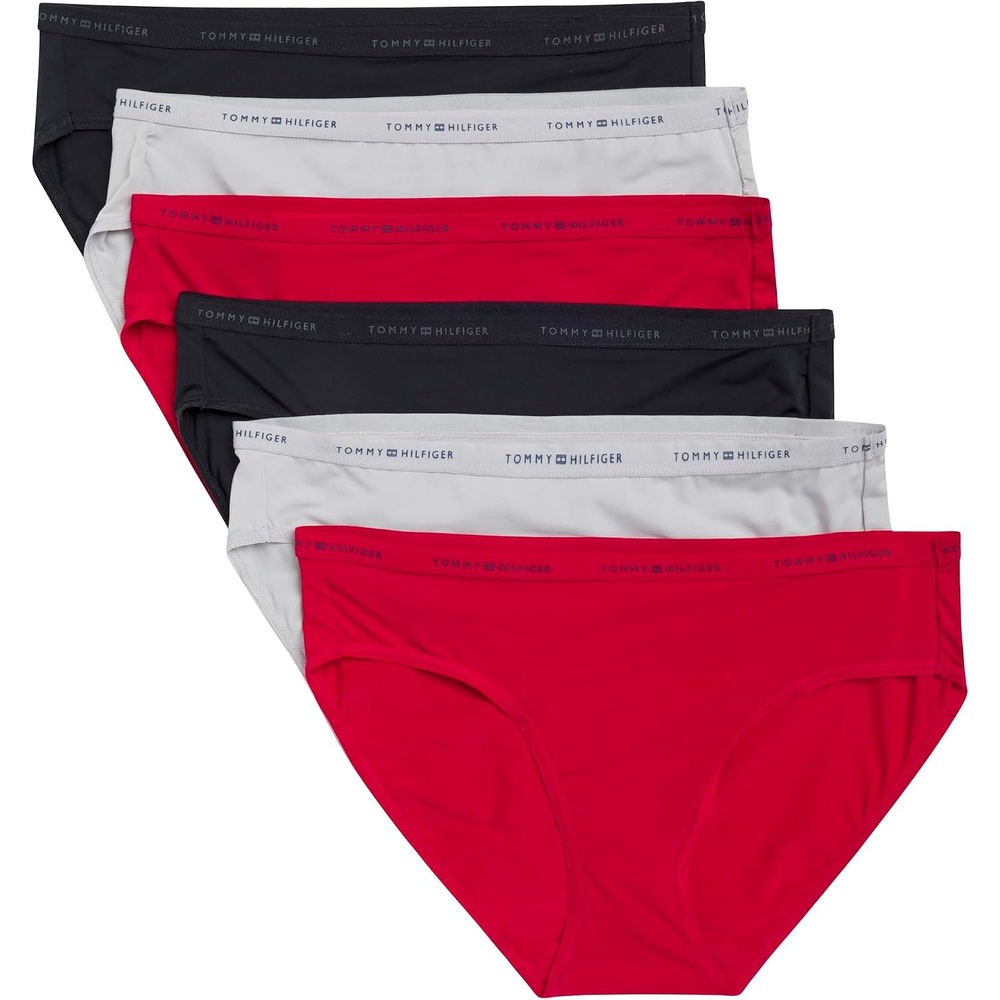 image:imageTommy Hilfiger Womens Logo Waistband Micro Bikini 6 PackTango RedMicro ChipBlack