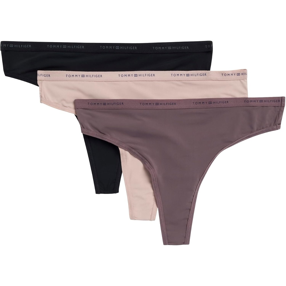 image:imageTommy Hilfiger Womens Microfiber Thong Underwear With Elastic Waistband 3packBalanced BeigeSparrowBlack