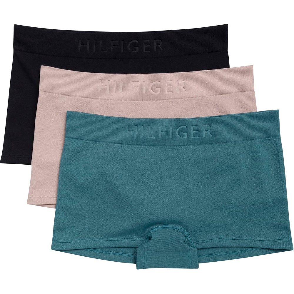 image:imageTommy Hilfiger Womens Seamless Boyshort Underwear With Debossed Logo 3packHydroBalanced BeigeBlack