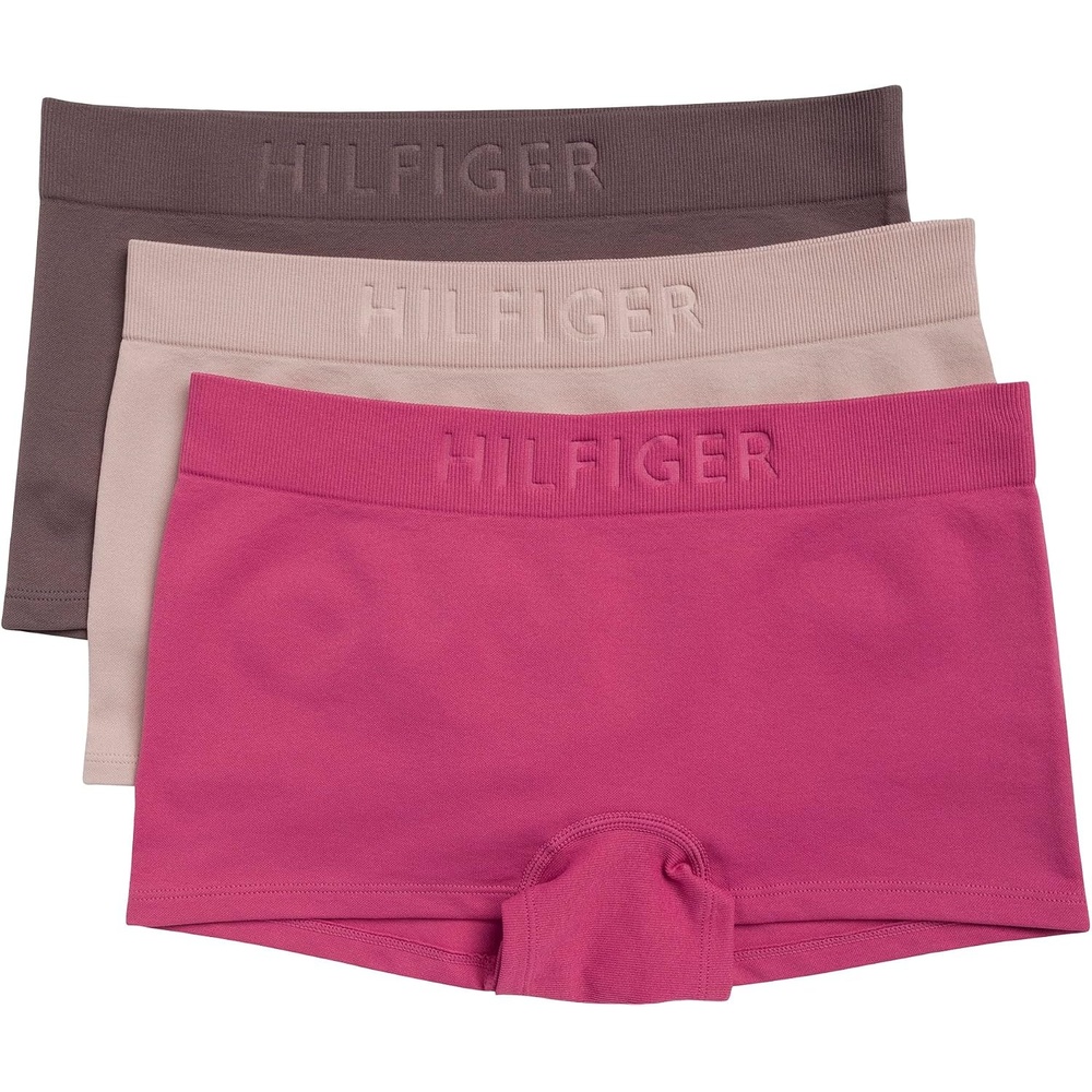 image:imageTommy Hilfiger Womens Seamless Boyshort Underwear With Debossed Logo 3packRose WineBalanced BeigeSparrow