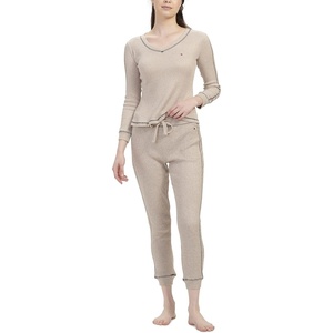 Tommy Hilfiger Adaptive Women’s Waffle-knit Long Sleeve Jogger Pajama Set(Heather Oatmeal)