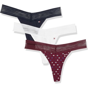 Tommy Hilfiger Adaptive Women’s Womens Cotton Lace Thong Underwear Panties, 3-pack(Mini Cursive Th Zindanfel)