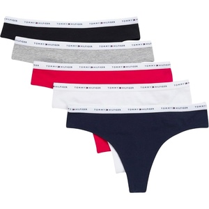 Tommy Hilfiger Women’s 5-pack Classic Cotton Logo Thong(Red/Navy/White/Heather Grey/Black)