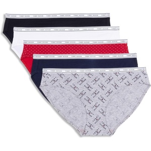 Tommy Hilfiger Women’s Classic Cotton Bikini Underwear With Logo Waistband 5-pack(Th Flag Stack Heather Grey/Navy Blazer/Super Mini Dots Apple Red/Bright White/Black)