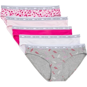 Tommy Hilfiger Women’s Classic Cotton Logoband Bikini 5-pack(Th Calligraphy Heather Grey/White/Cherry Blossom/Pink Yarrow/Mini Confetti Hearts Cherry Blossom)