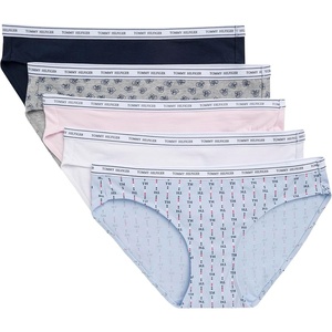 Tommy Hilfiger Women’s Classic Cotton Logoband Bikini 5-pack(Th Love Streams Wallpaper Sweet Blue/Bright White/Cherry Blossom/Sky Captain/Th Sweethearts Toss Heather Grey)
