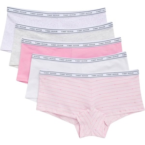 Tommy Hilfiger Women’s Classic Cotton Logoband Boyshort 5-pack(Th Shadow & Heart Cherry Blossom/White/Pink/Light Heather Grey/Tiny Tommy Hearts White)