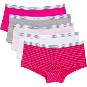 Tommy Hilfiger Women’s Classic Cotton Logoband Boyshort 5-pack(Th Shadow Heart Barberry/White/Pink Yarrow/Heather Grey/Cherry Blossom)