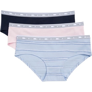 Tommy Hilfiger Women’s Classic Cotton Logoband Hipster 3-pack(Mini Heart Rows Sweet Blue/Cherry Blossom/Navy)