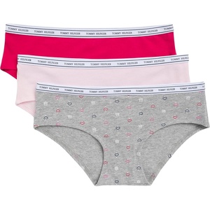 Tommy Hilfiger Women’s Classic Cotton Logoband Hipster 3-pack(Th Glyph Heart Drops Heather Grey/Cherry Blossom/Barberry)